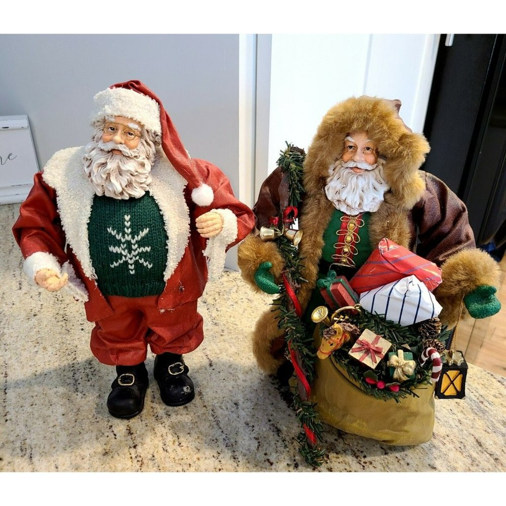 2 COLLECTIBLE GRANDEUR NOEL FABRIC MACHE SANTA'S-NOT Complete!